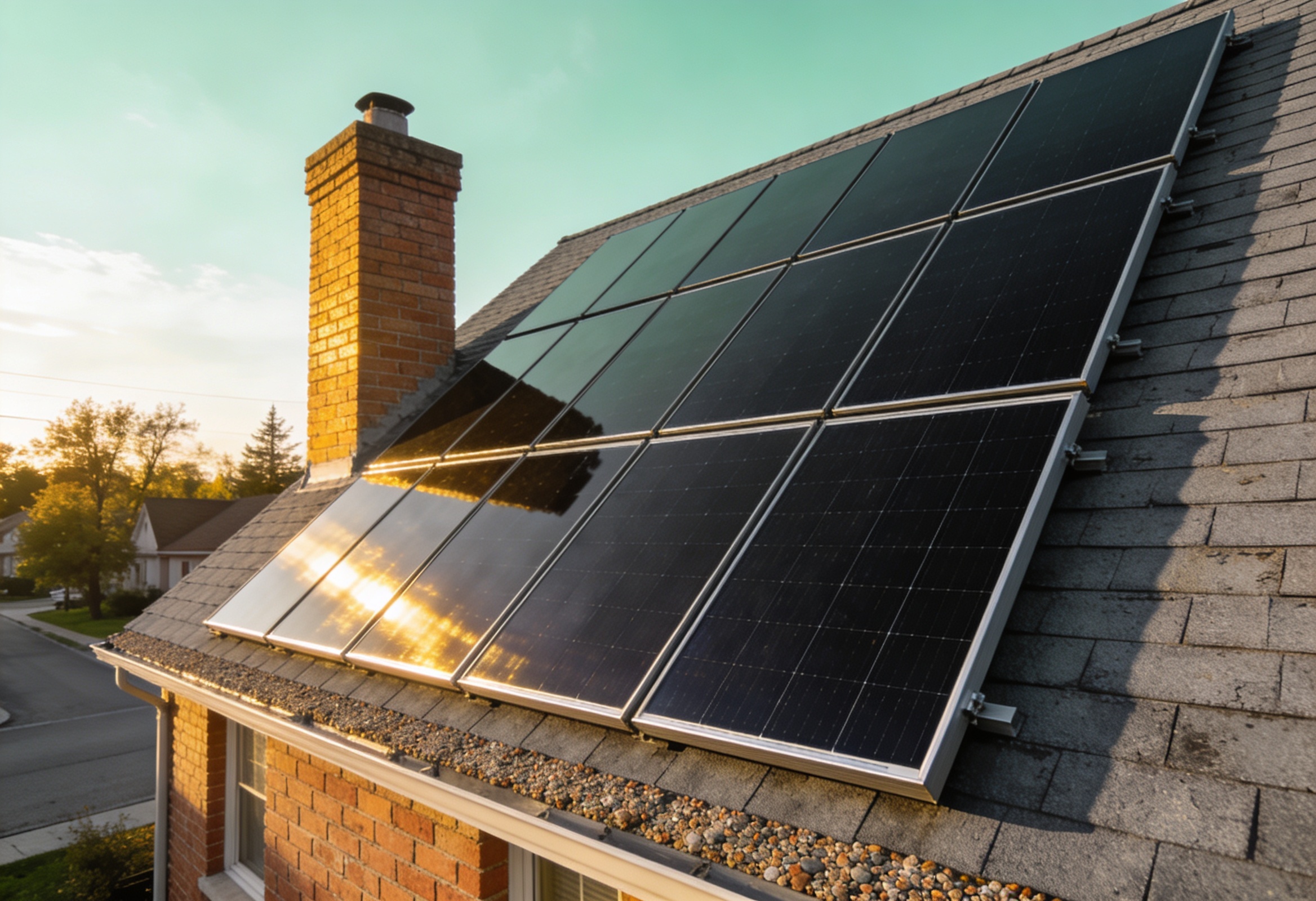 The same house roof after solar panels have been installed